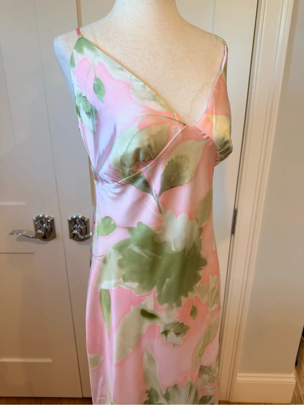 Abercrombie & Fitch Julia Pink and Green Floral Slip Maxi Dress